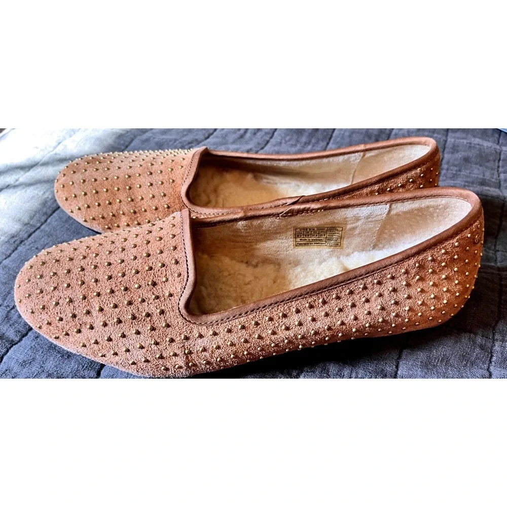 UGG Australia Alloway Studded Suede Flats Chestnut Tan‎ Loafers 1004401